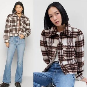 Gap Short Plaid Shacket in Brazen Brown size L NWT
